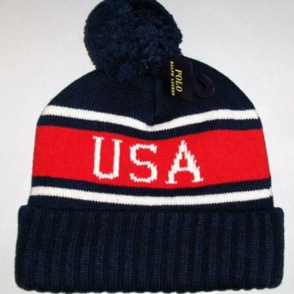 Polo Ralph Lauren Alpine Skiing Pom Beanie Hat USA - Picture 1 of 5